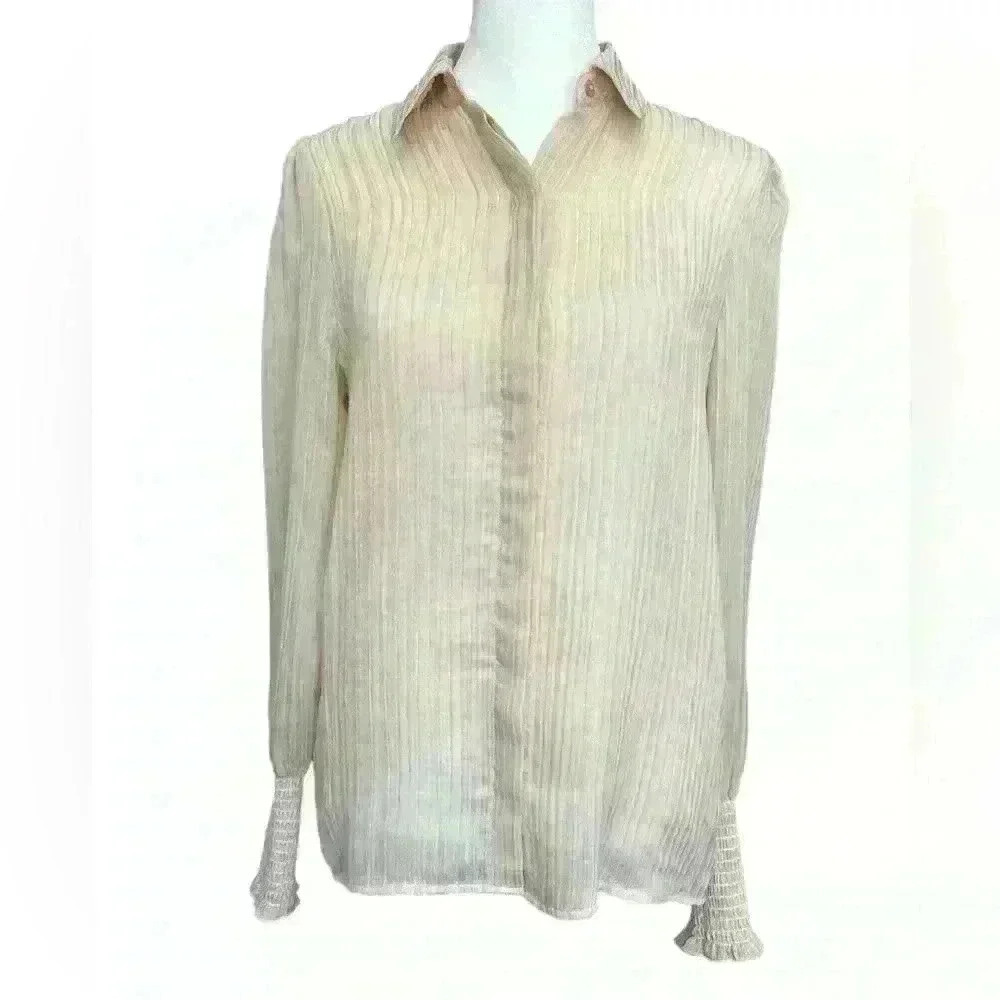 NWOT Express Romantic Smocked Ruffle Long Sleeve Blouse Top. Size XS
